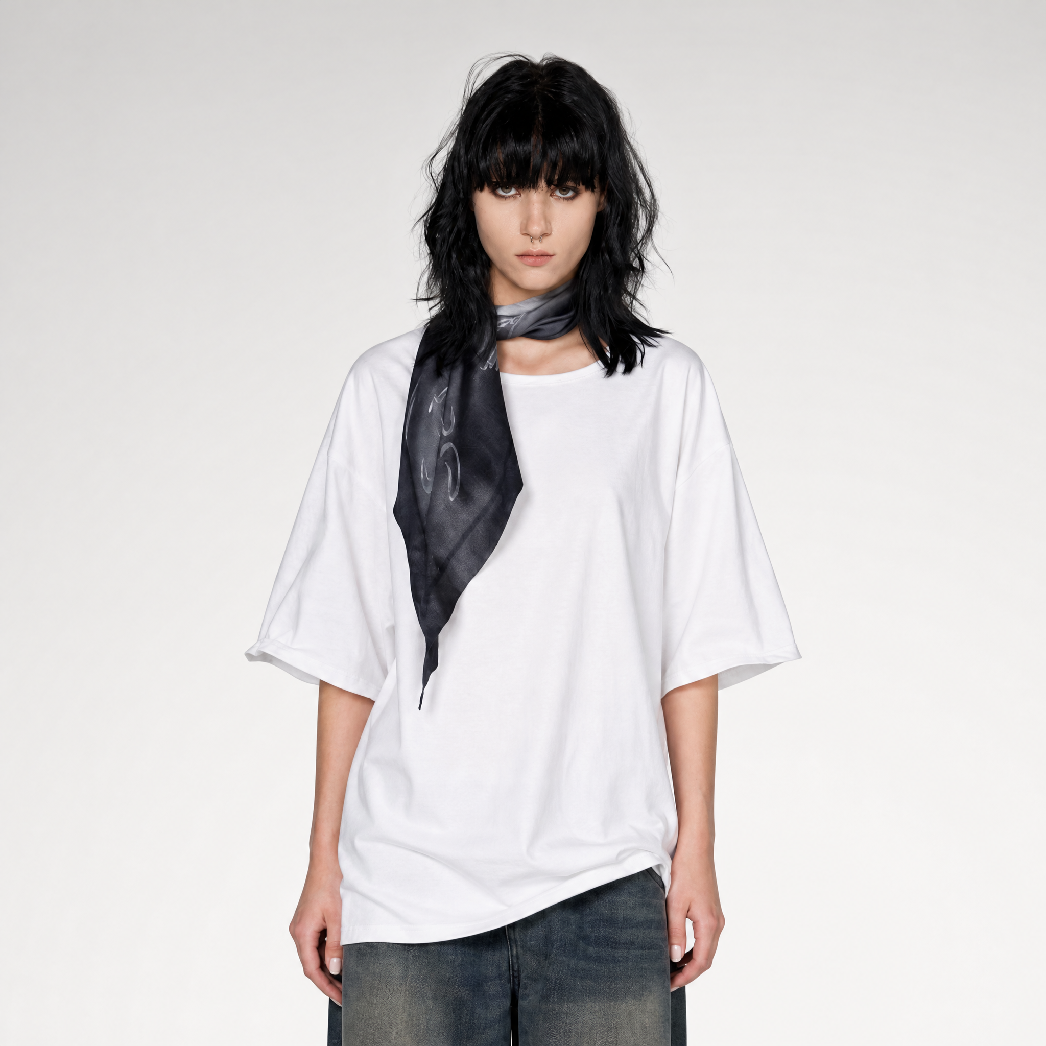 Graphic Scarf Detail Loose T-Shirt