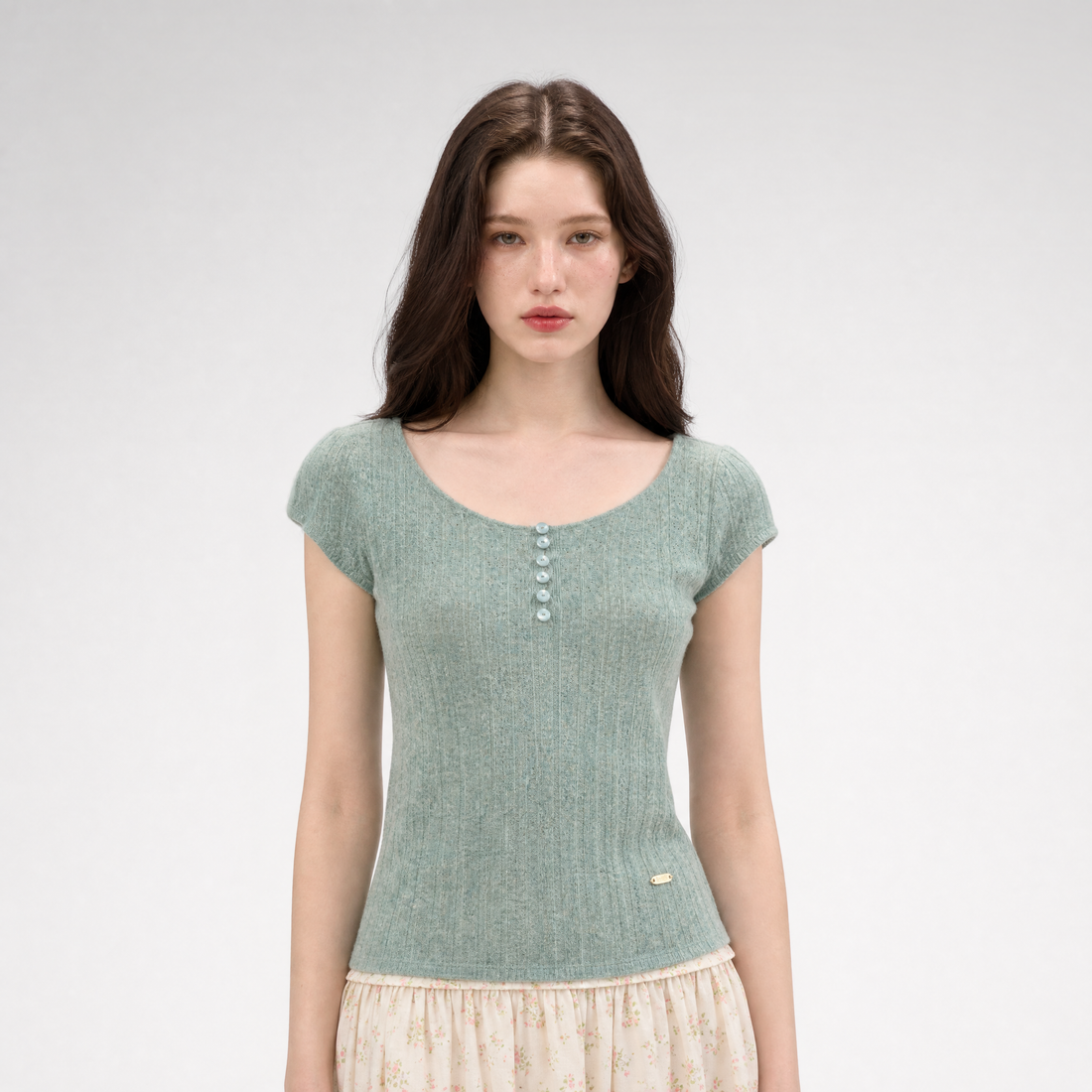 Soft Wool Fitted Short-Sleeve Top