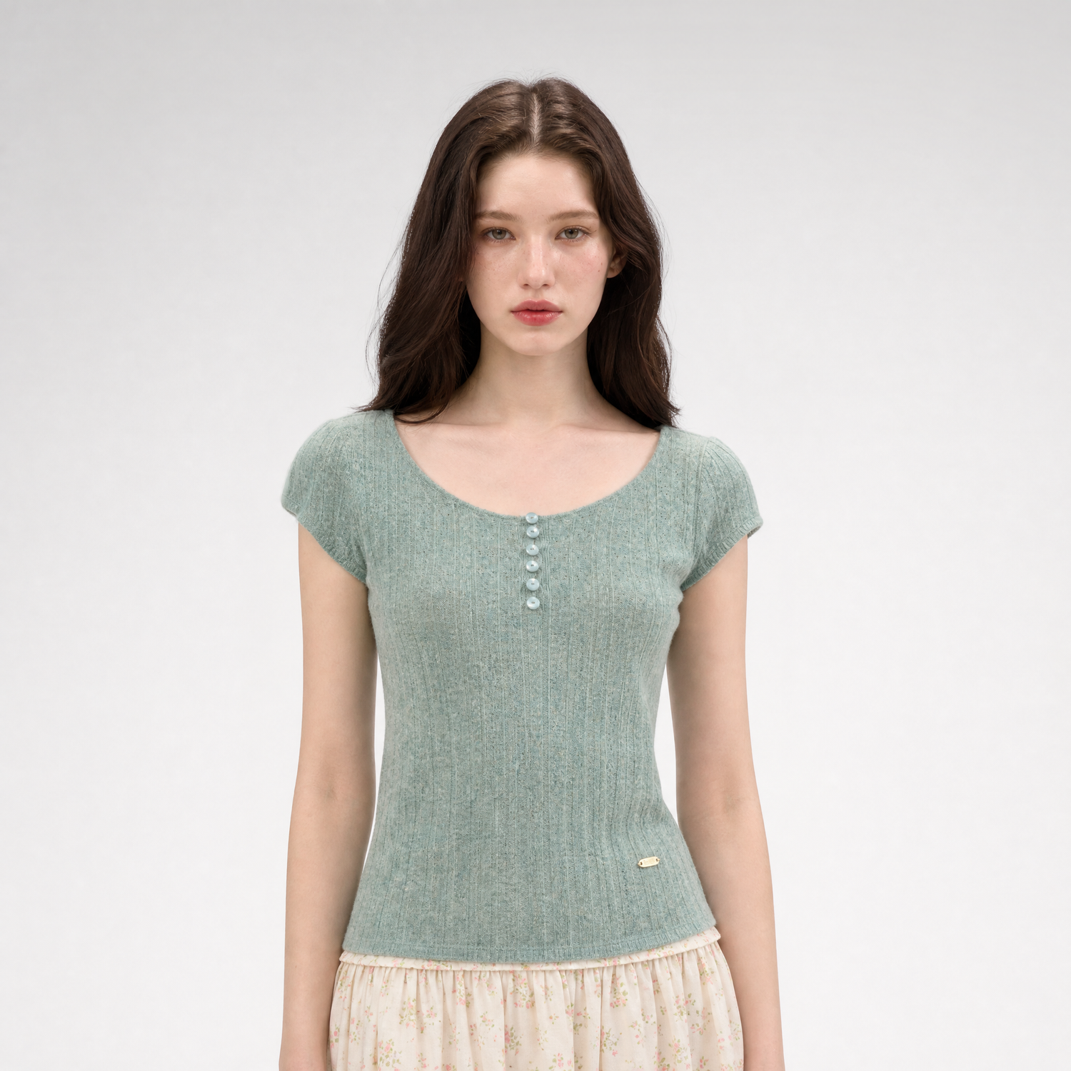Soft Wool Fitted Short-Sleeve Top
