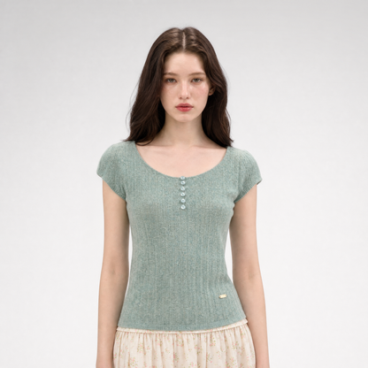 Soft Wool Fitted Short-Sleeve Top
