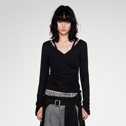 Textured Ruched Slim Long-Sleeve Top