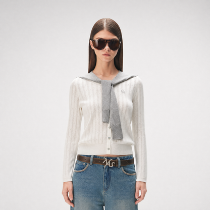 Textured Openwork Knit Cardigan