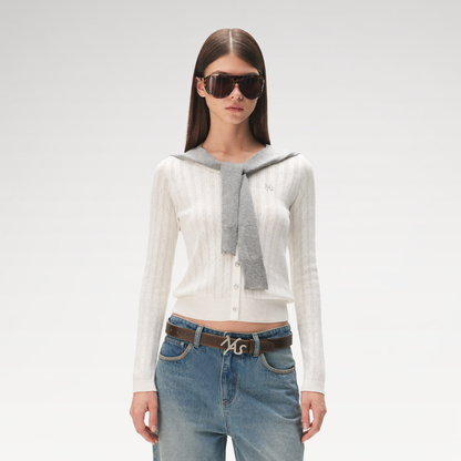 Textured Openwork Knit Cardigan