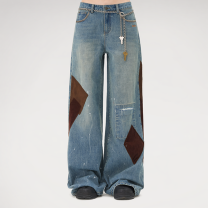 Washed Patchwork Jeans