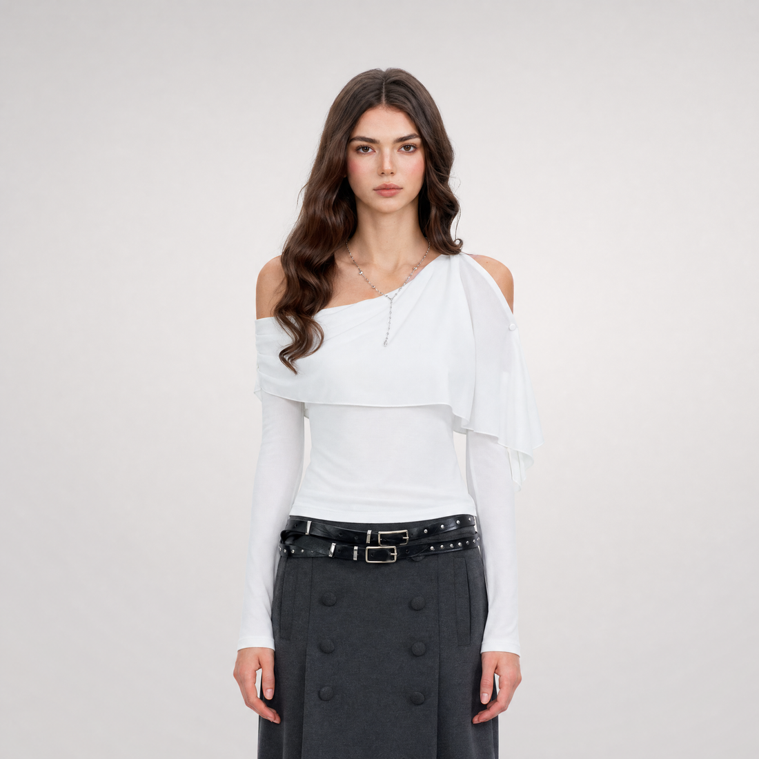 Asymmetrical Button Shoulder Top