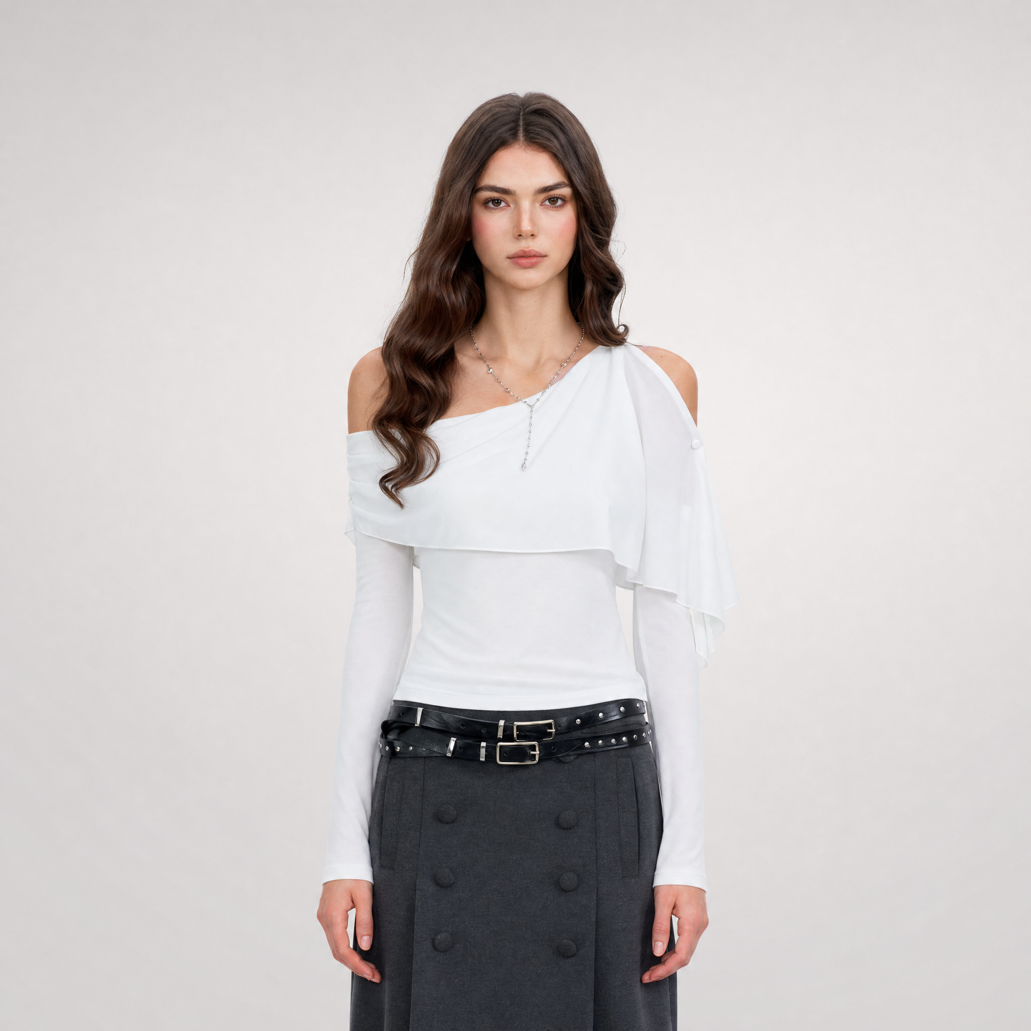 Asymmetrical Button Shoulder Top