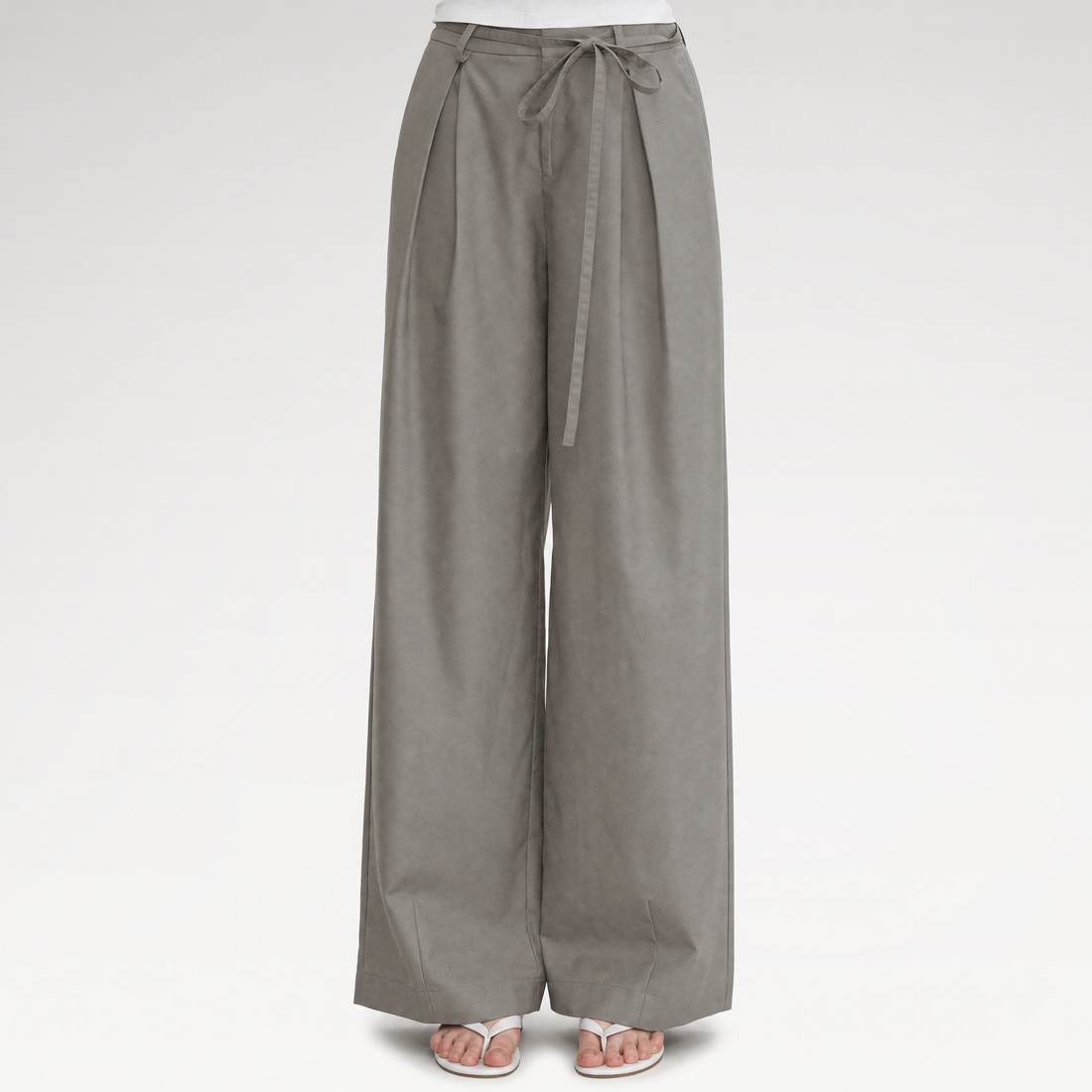 Bow Pleat Wide-Leg Pants