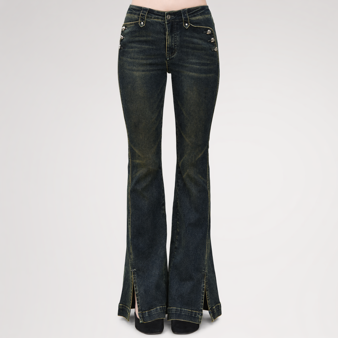 Washed Slit Flare Jeans