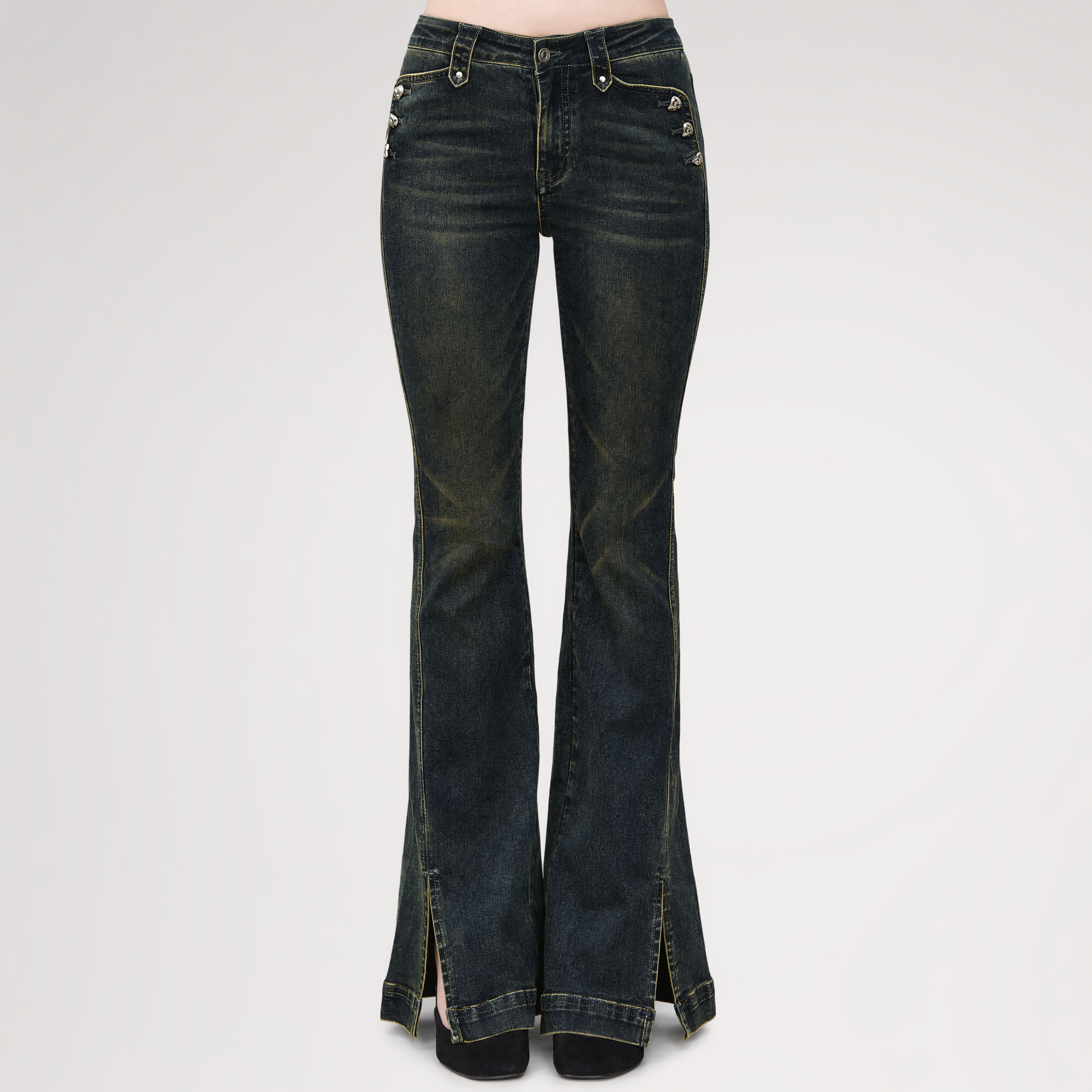 Washed Slit Flare Jeans
