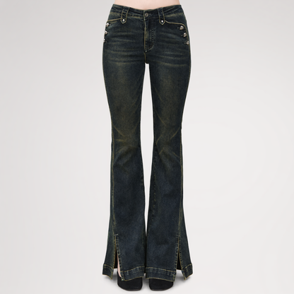 Washed Slit Flare Jeans