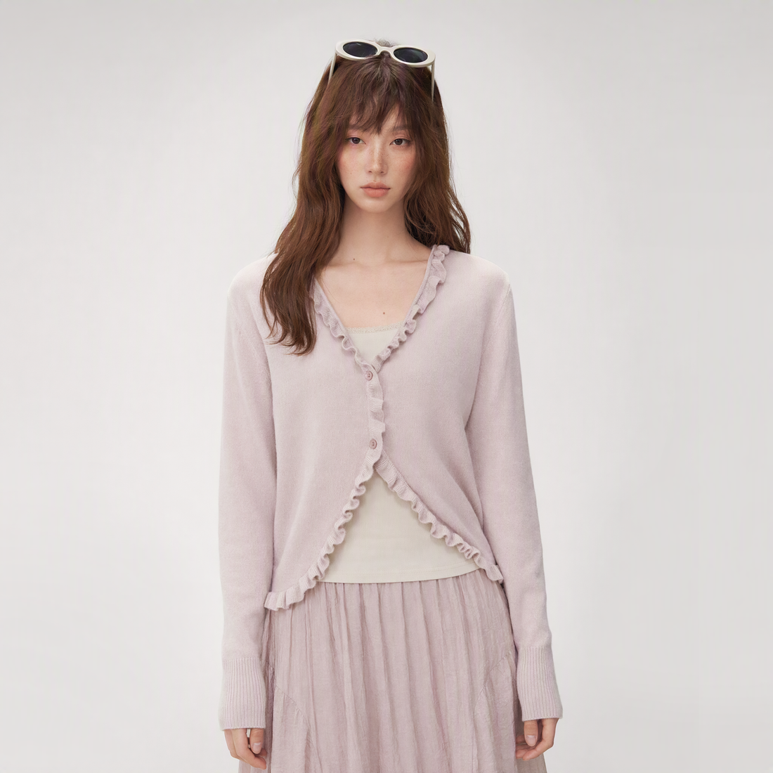Ruffle Trim Knit Cardigan