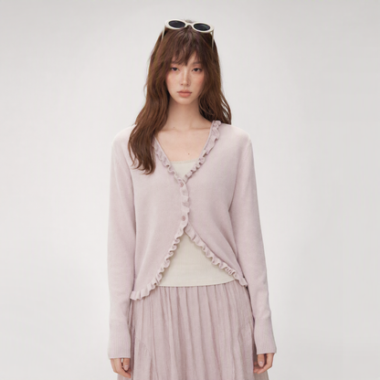 Ruffle Trim Knit Cardigan