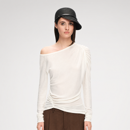 Wool Lyocell Ruched Shoulder Top