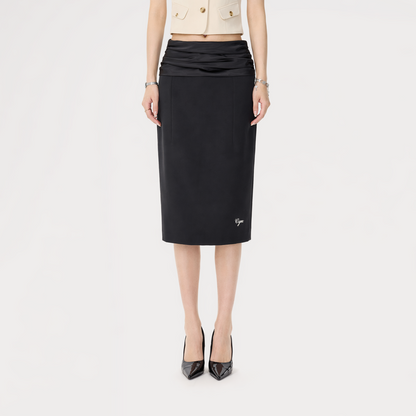 Satin Ruched Midi Skirt