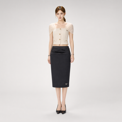 Satin Ruched Midi Skirt