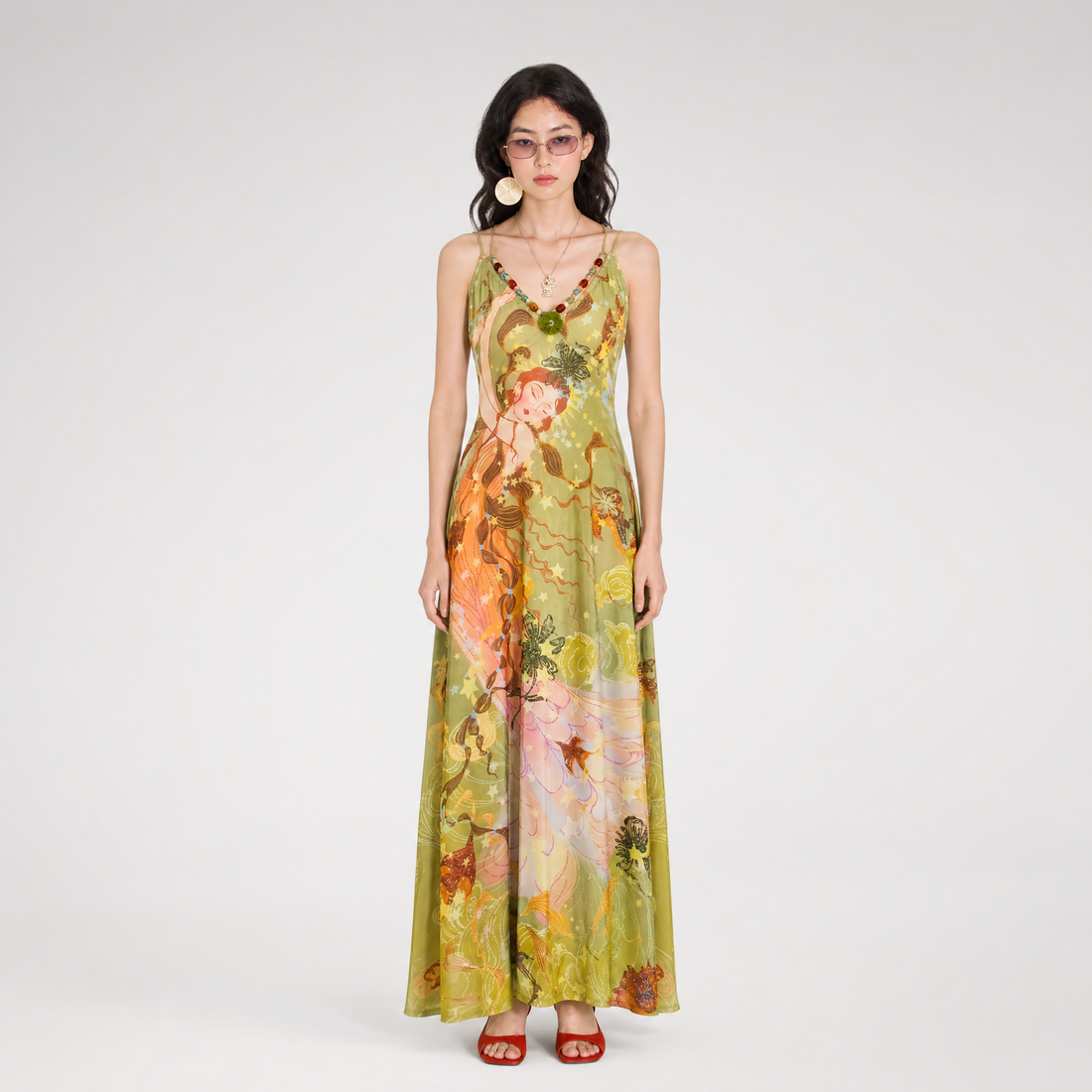 Beaded Floral Cami Dress