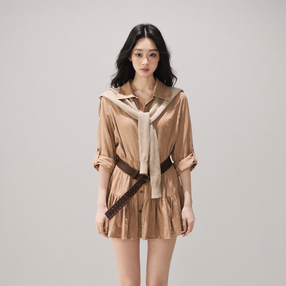 High-Waist Ruffle Shirt Dress