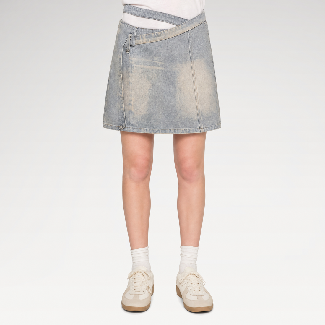 Distressed Denim Separated-Waist Skirt