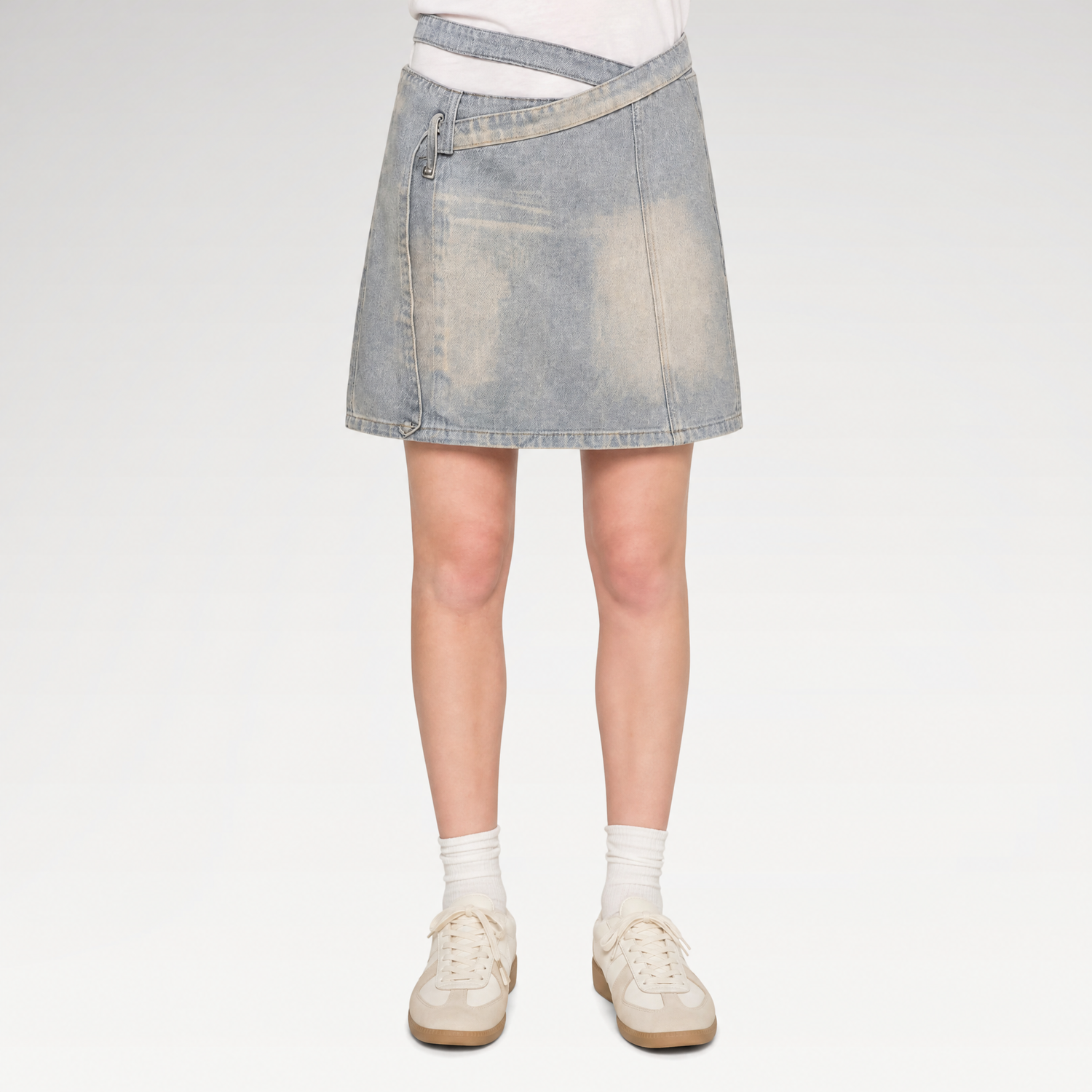 Distressed Denim Separated-Waist Skirt