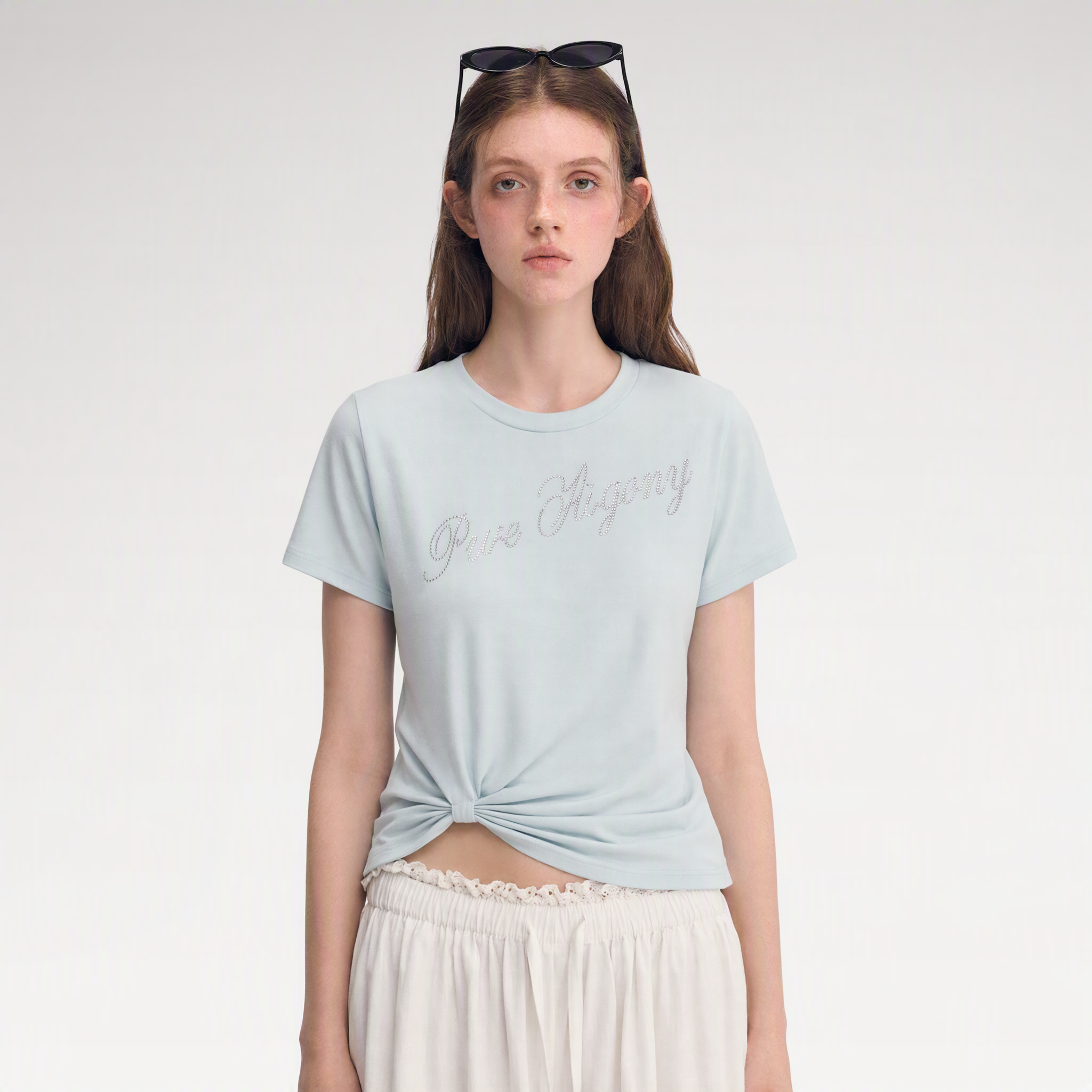 Rhinestone Twisted Hem Tee