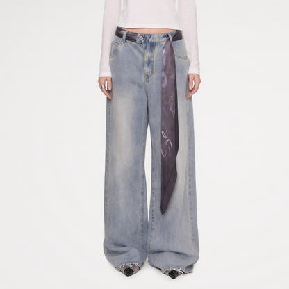 Scarf Tie Wide-Leg Jeans