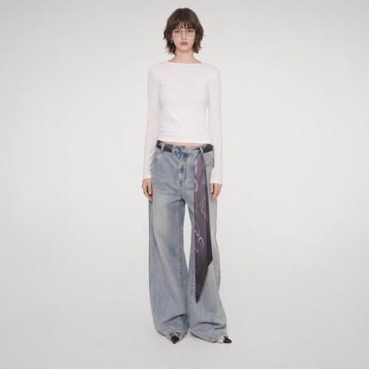 Scarf Tie Wide-Leg Jeans