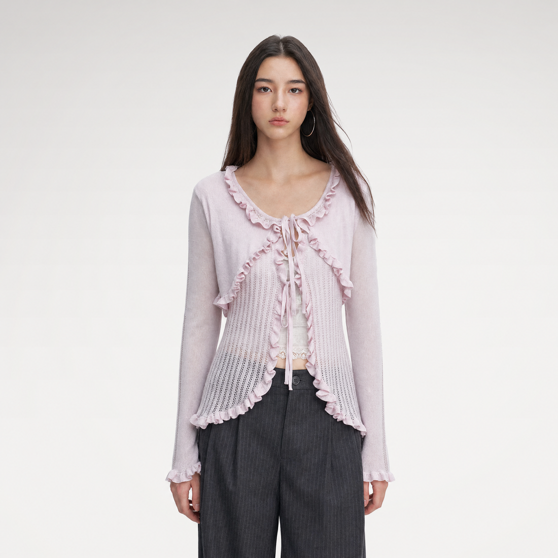 Lace Trim Openwork Cardigan