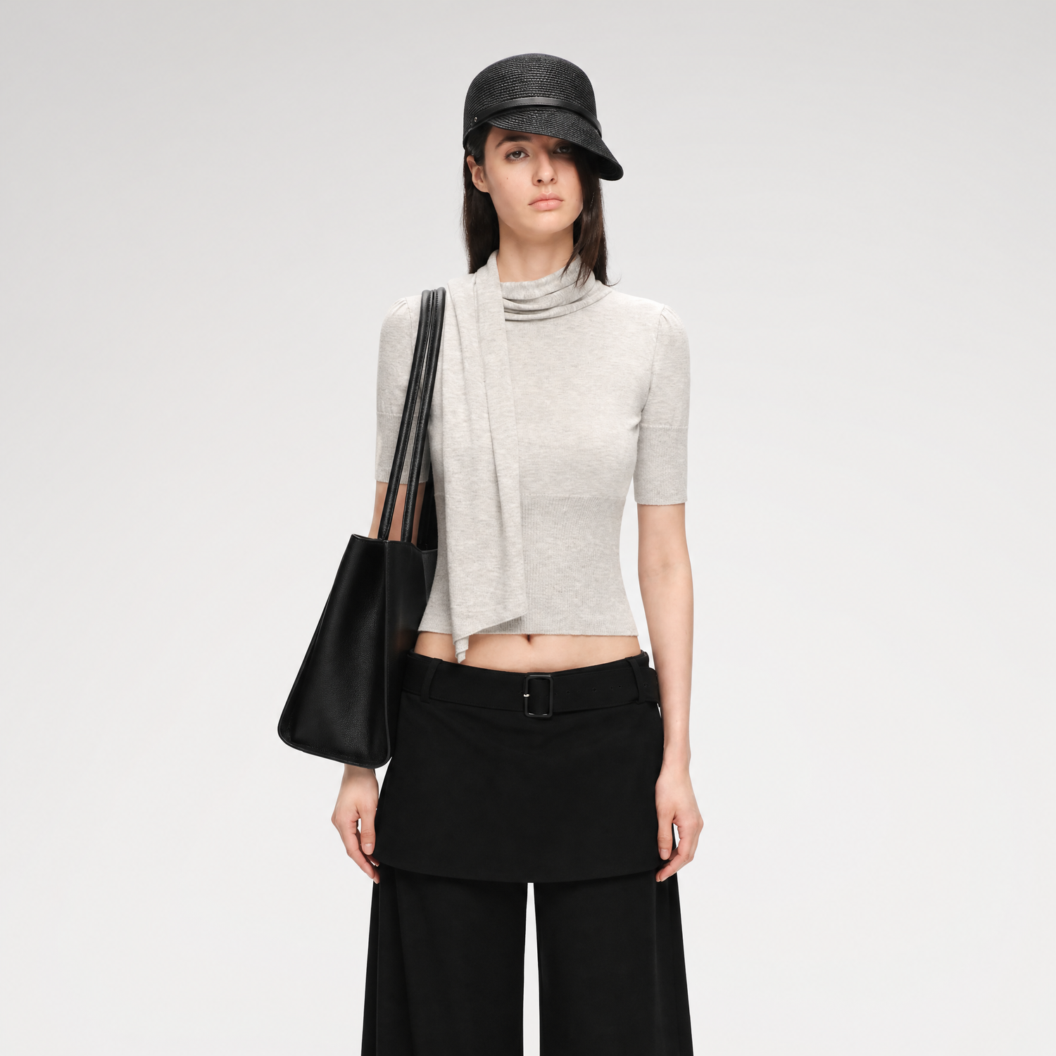 Wool-Blend Scarf-Neck Knit Top