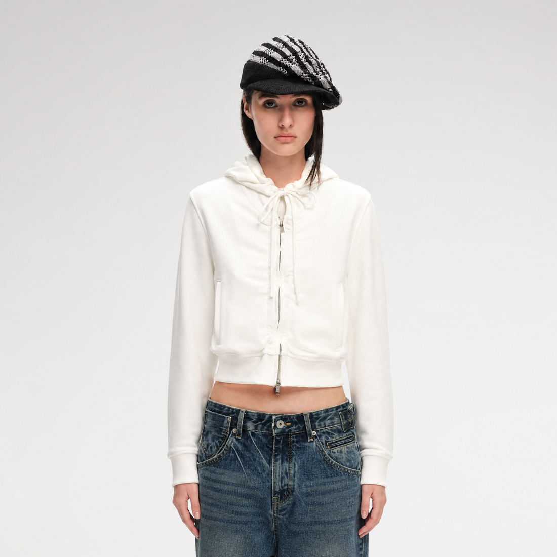 Textured Cropped Hooded Jacket