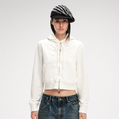 Textured Cropped Hooded Jacket