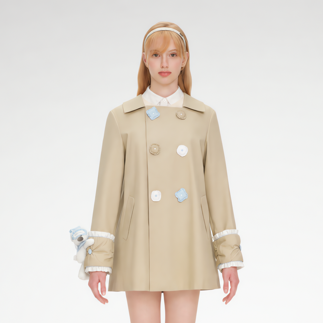 Textured Cotton Double-Breasted Trench Dress