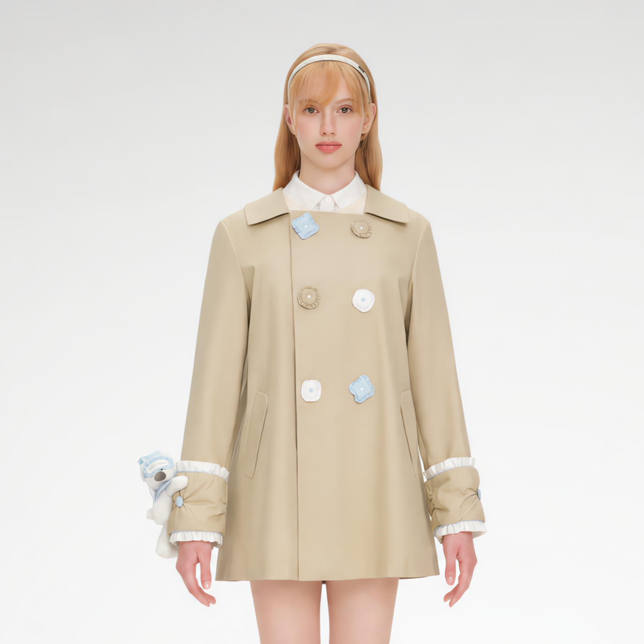 Textured Cotton Double-Breasted Trench Dress