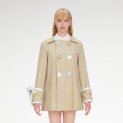 Textured Cotton Double-Breasted Trench Dress