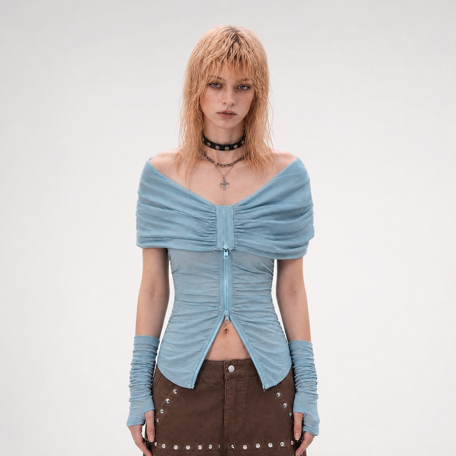 Ruched Off-Shoulder Knit Top