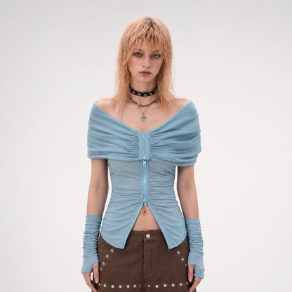 Ruched Off-Shoulder Knit Top