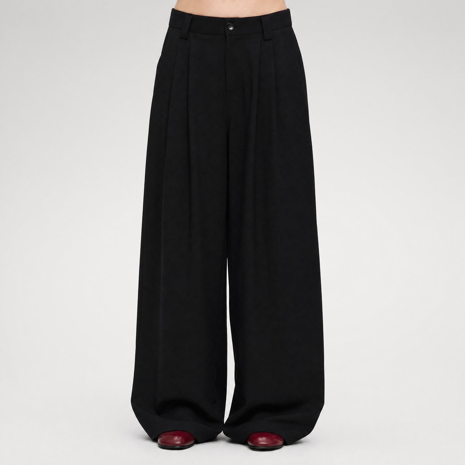Double Pleat Wide-Leg Suit Pants
