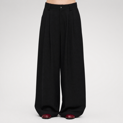 Double Pleat Wide-Leg Suit Pants