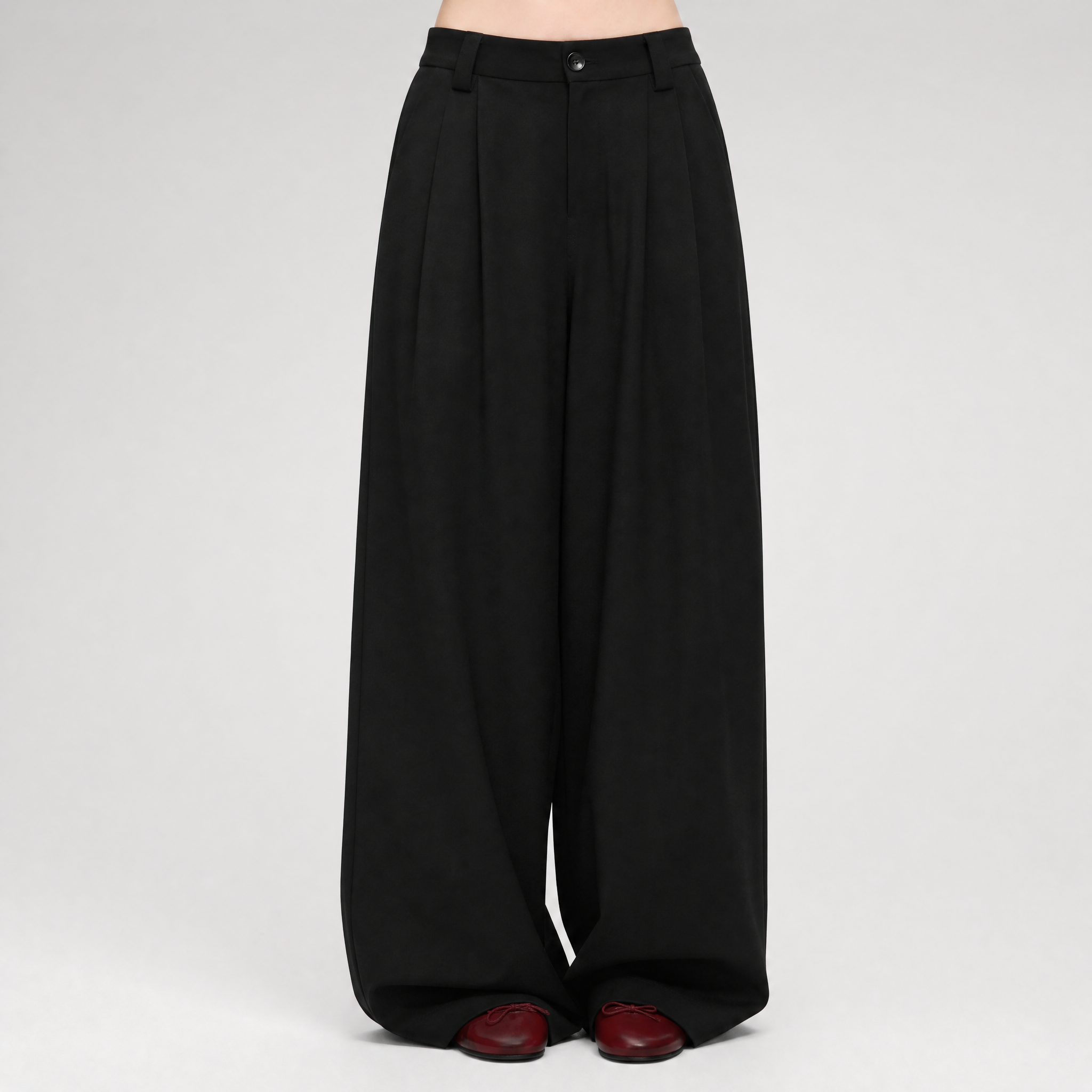 Double Pleat Wide-Leg Suit Pants