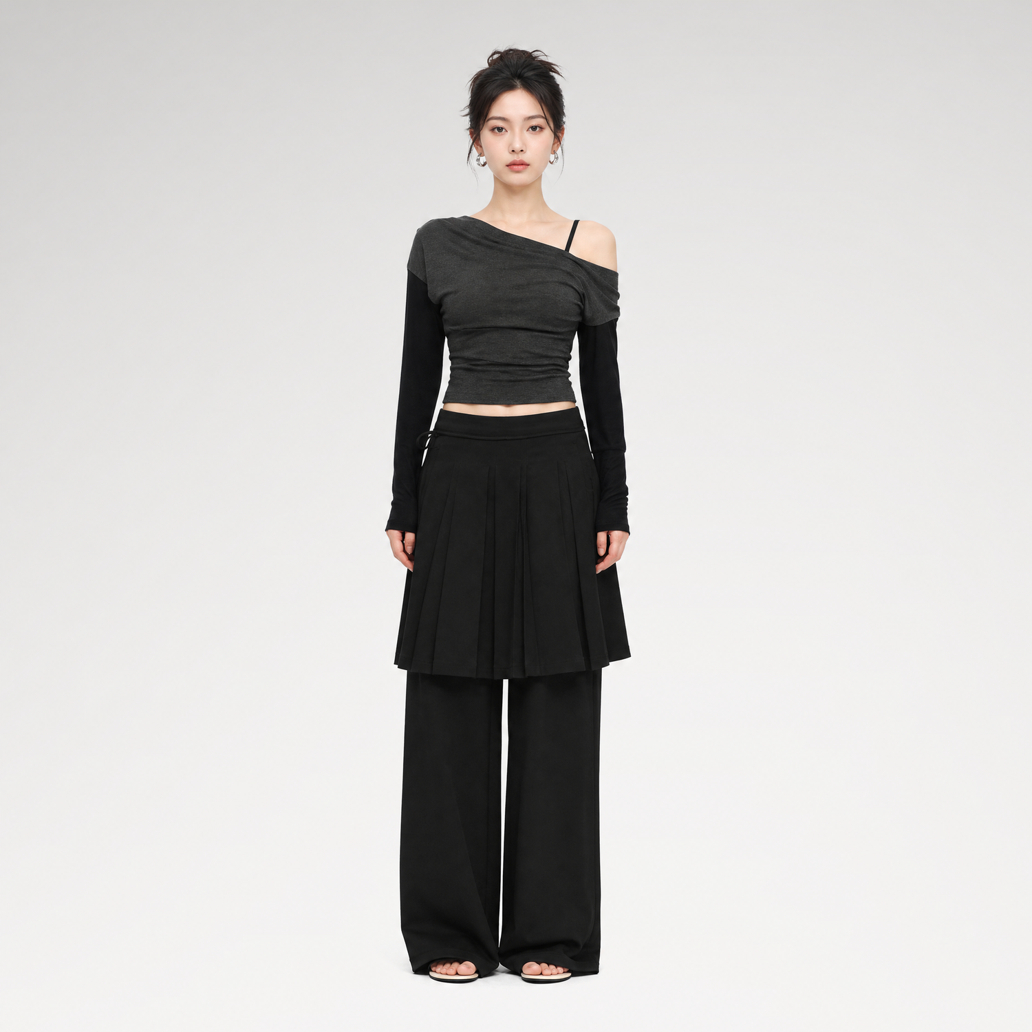 Pleated Layered Skirt Pants