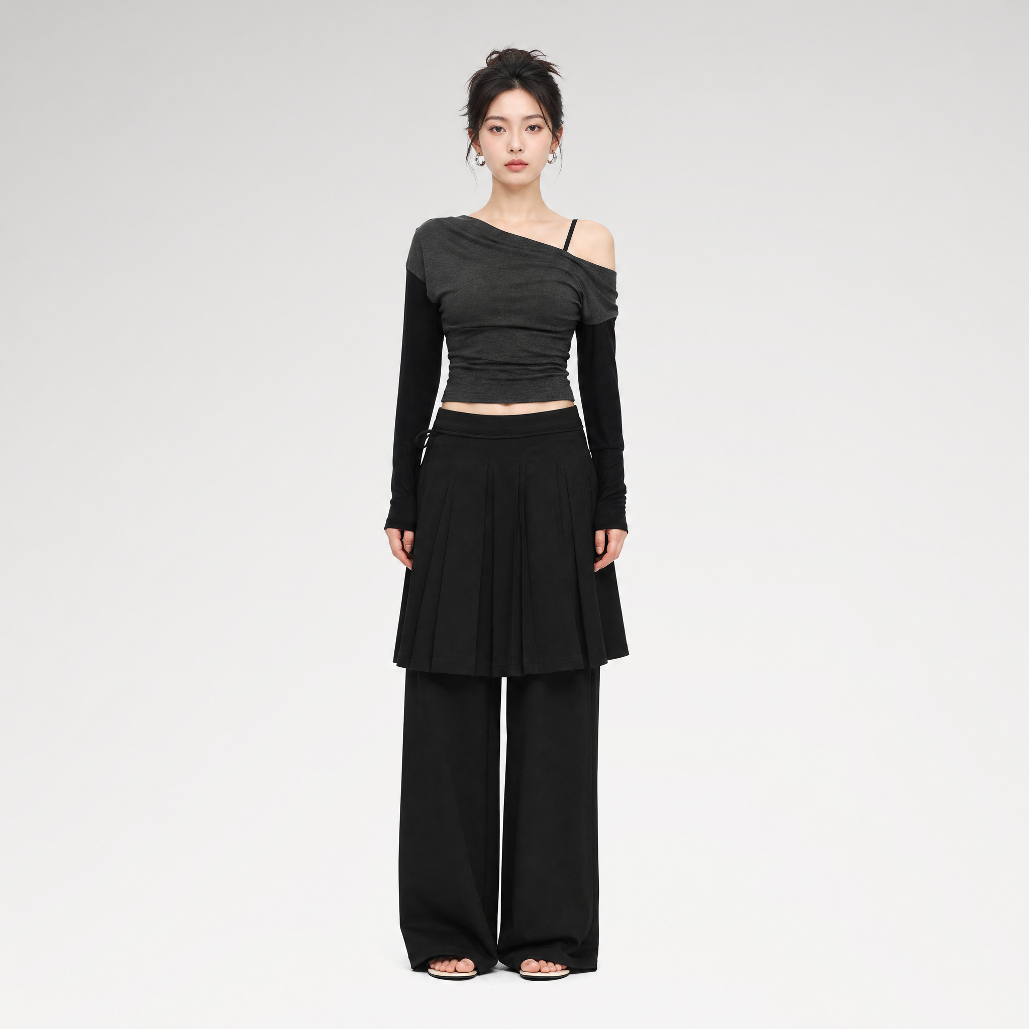 Pleated Layered Skirt Pants