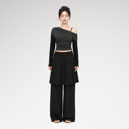 Pleated Layered Skirt Pants