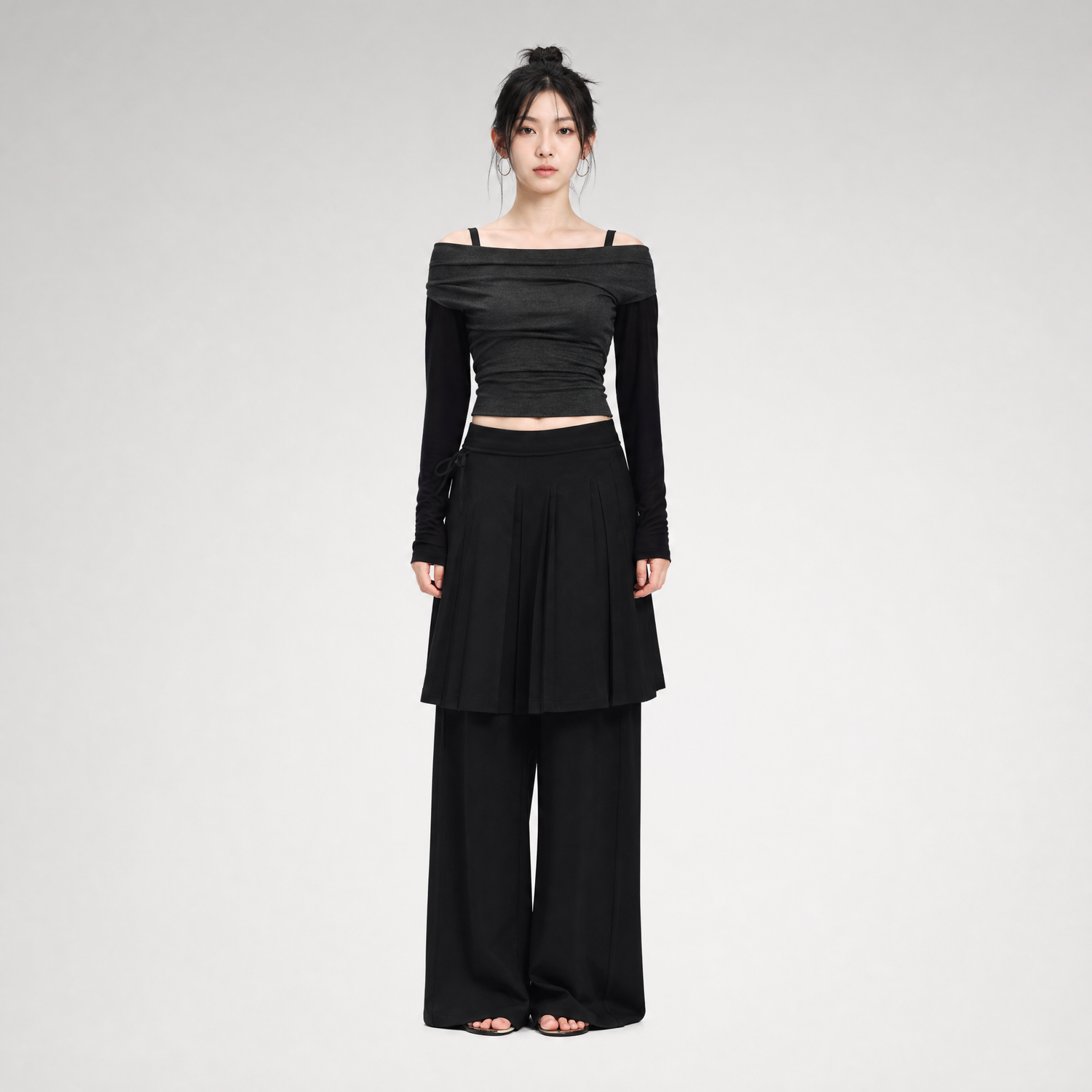 Pleated Layered Skirt Pants