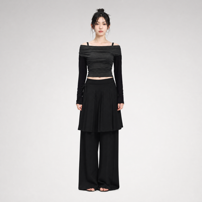 Pleated Layered Skirt Pants