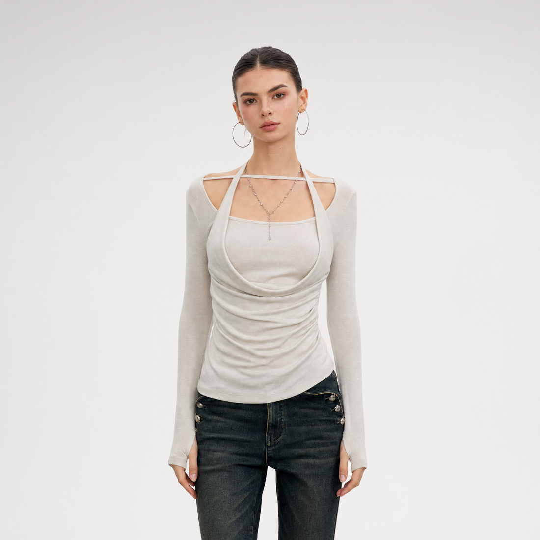 Deconstructed Ruched Halter T-Shirt