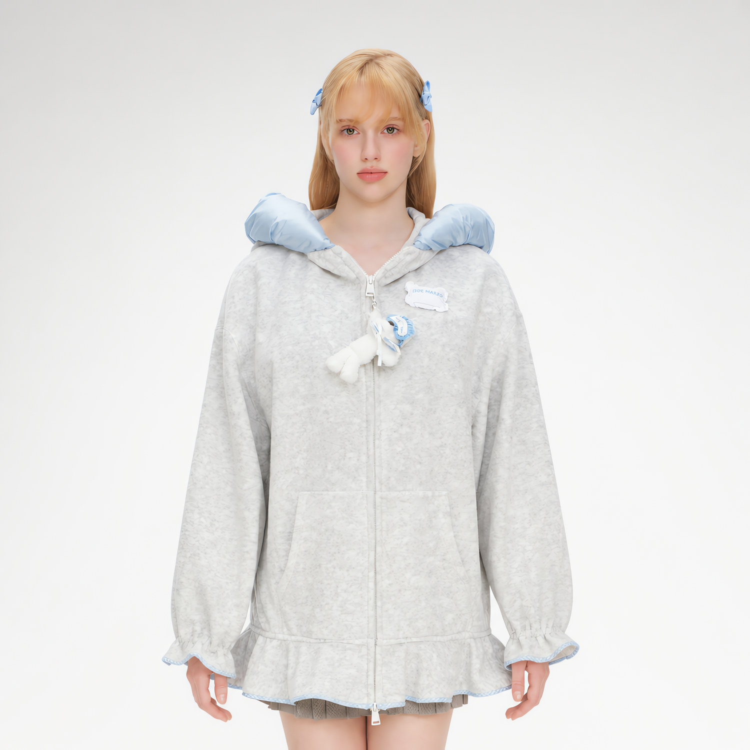 Plush Lace-Trimmed Bear Hoodie