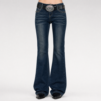 Distressed Low-Rise Flare Jeans