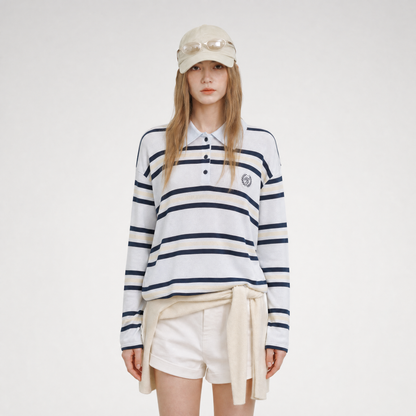 Contrast Striped Embroidered Polo Shirt