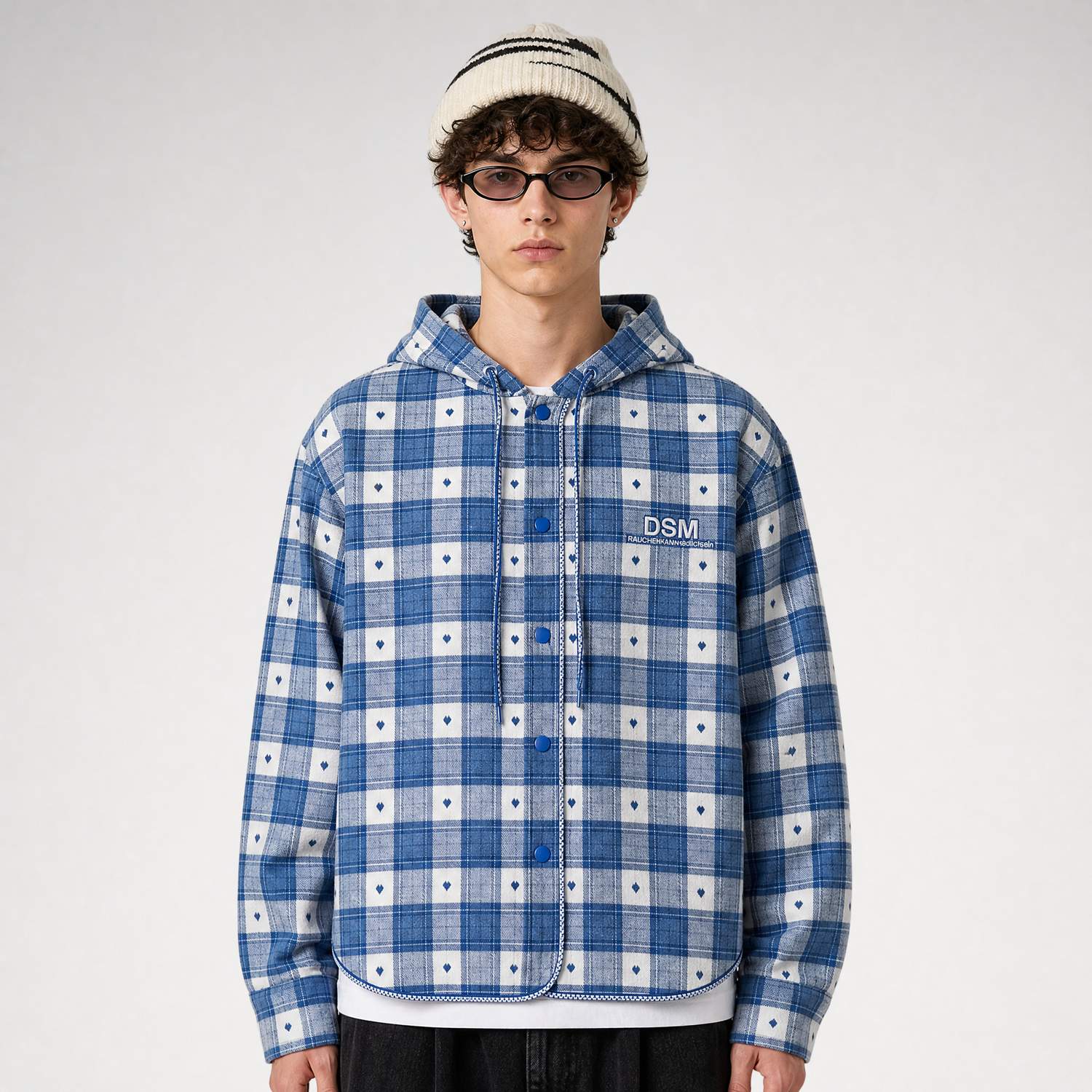 Brushed Plaid Hooded Overshirt