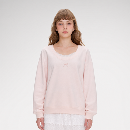 Lace Trim Back Cutout Pullover