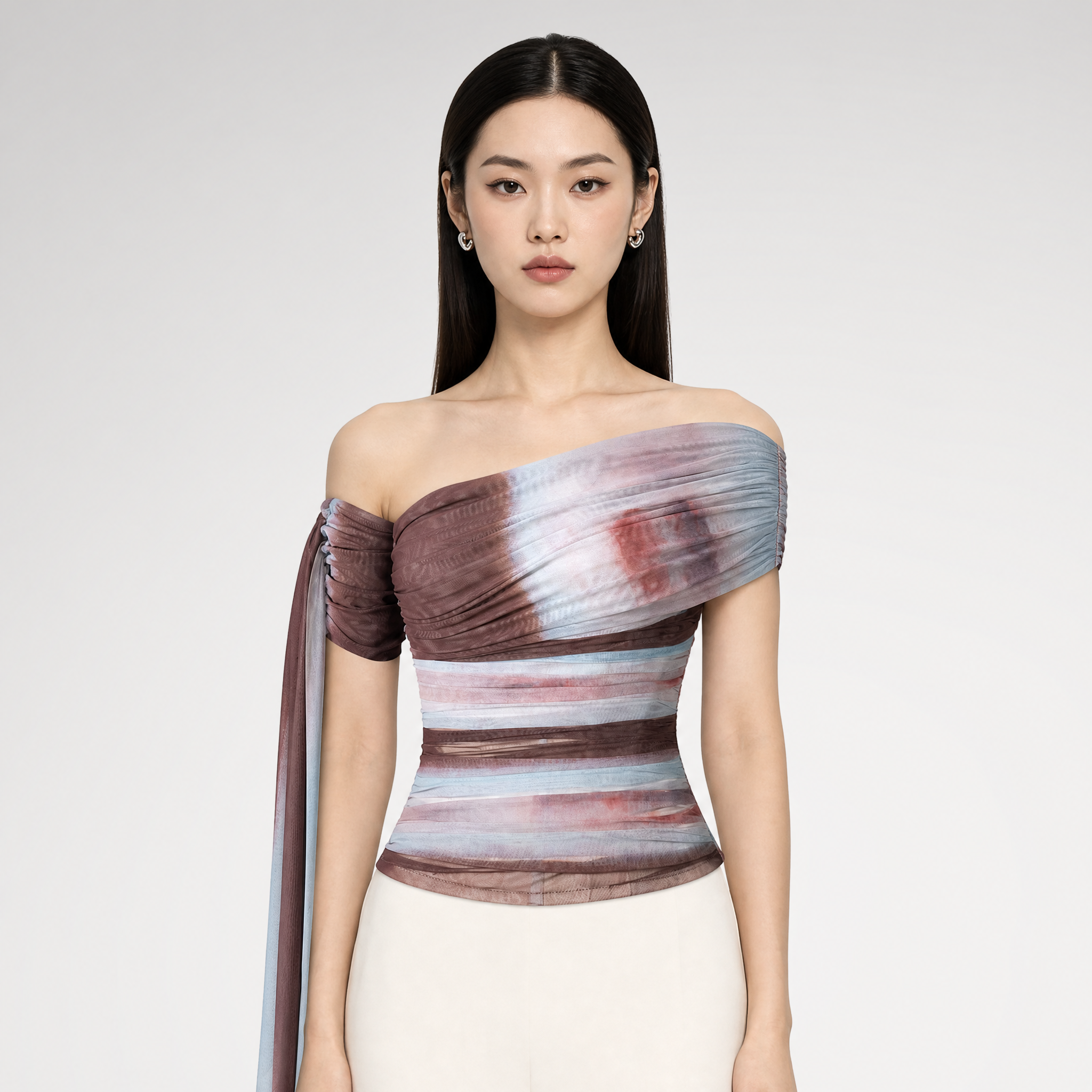 Hand Pleated Mesh Bustier Top
